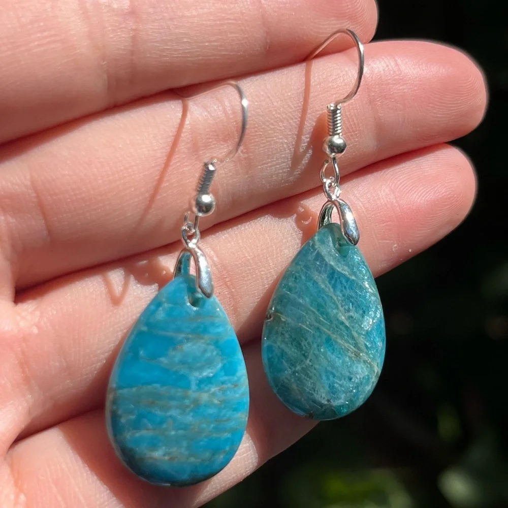 925 silver plated blue apatite drop‎ earrings